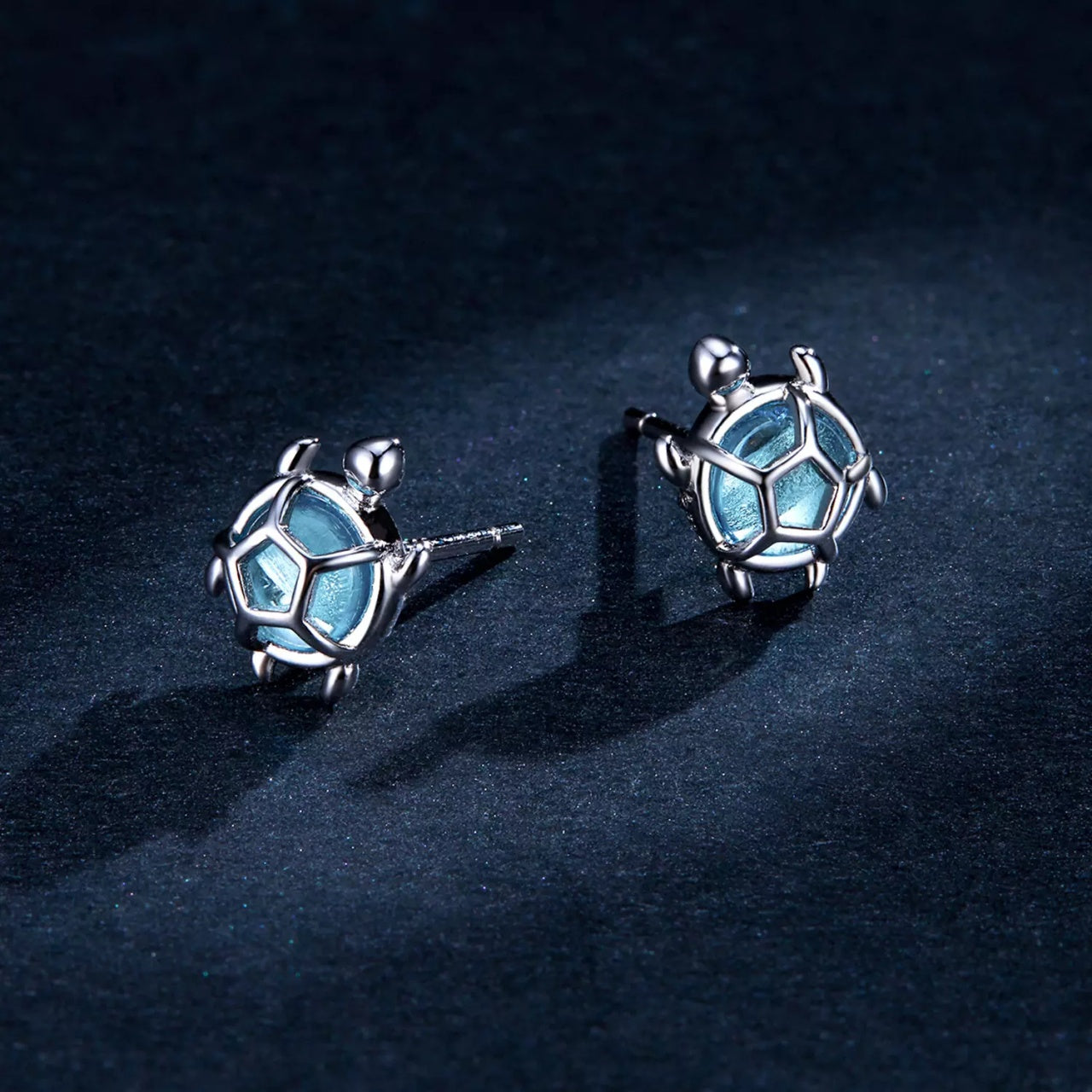 Cercei din argint Cute Blue Turtles, Argint 925, Pentru Femei