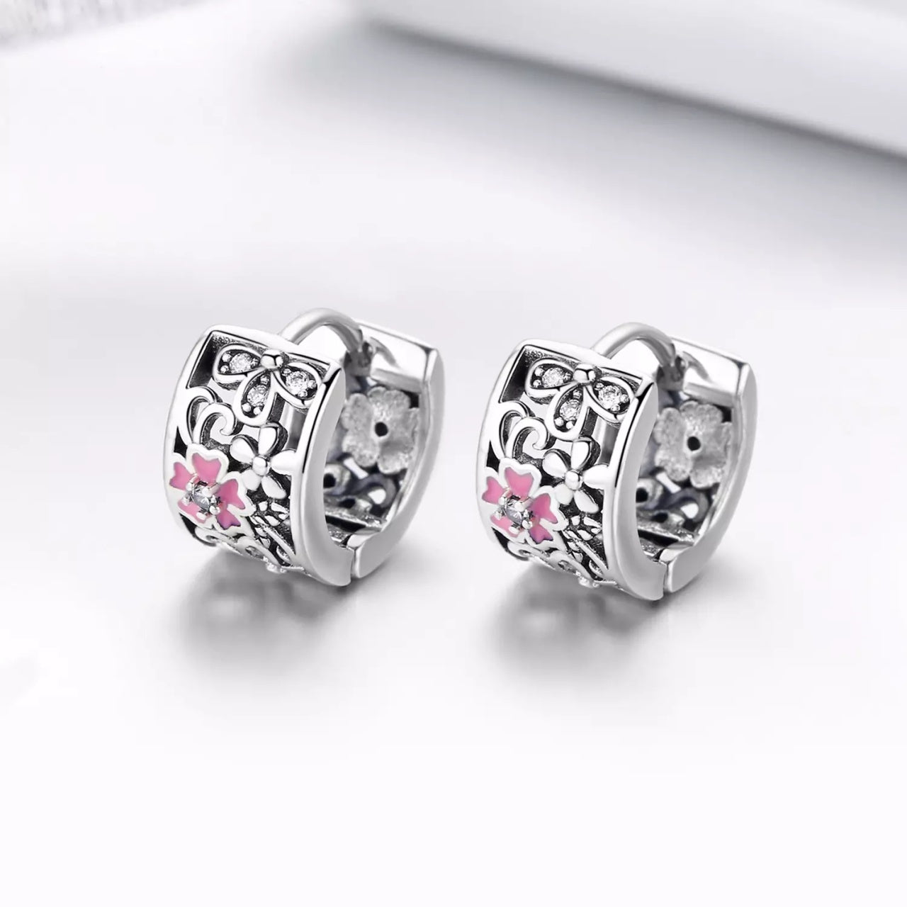 Cercei din argint Daisy Flower Hoops, Argint 925, Pentru Femei