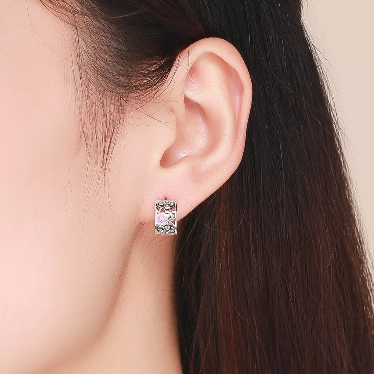 Cercei din argint Daisy Flower Hoops, Argint 925, Pentru Femei