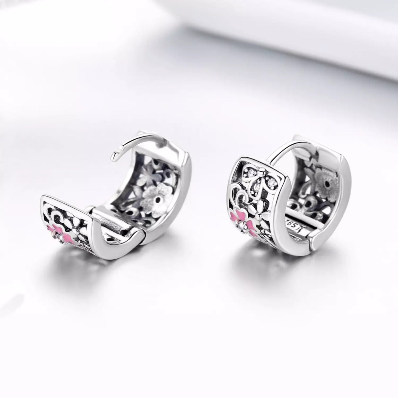 Cercei din argint Daisy Flower Hoops, Argint 925, Pentru Femei