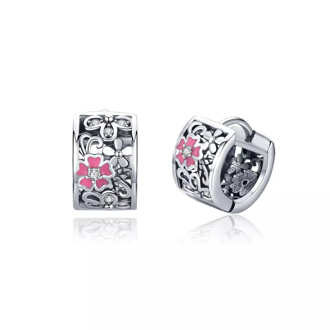 Cercei din argint Daisy Flower Hoops, Argint 925, Pentru Femei