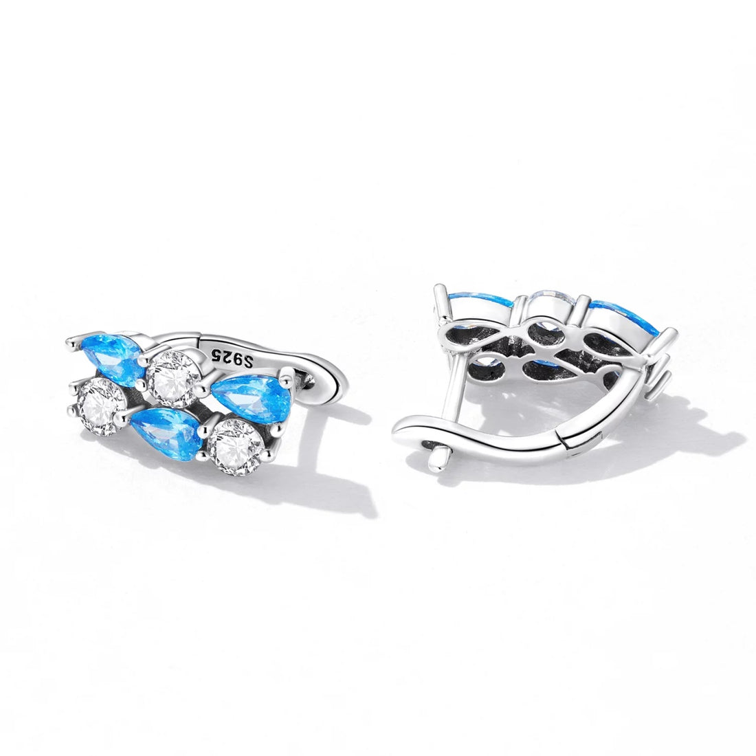 Cercei din argint Double Studded Blue, Argint 925, Pentru Femei