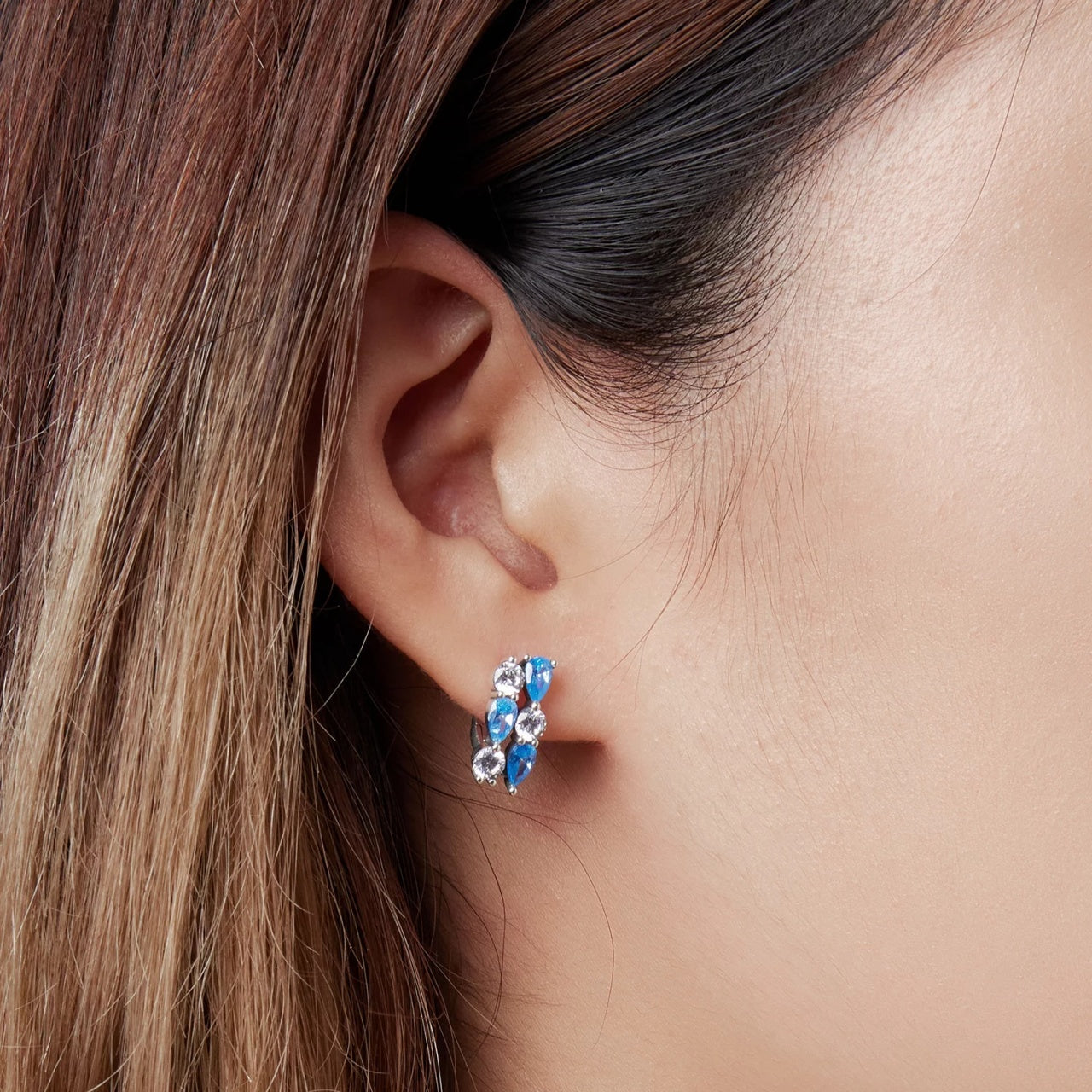 Cercei din argint Double Studded Blue, Argint 925, Pentru Femei