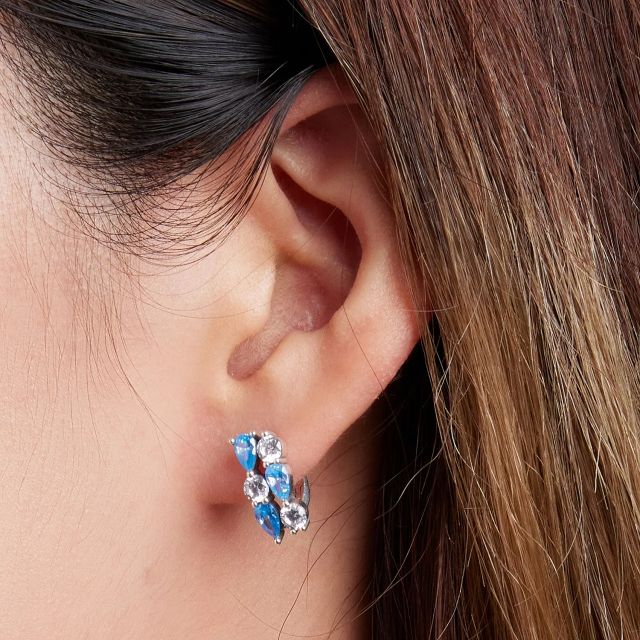 Cercei din argint Double Studded Blue, Argint 925, Pentru Femei