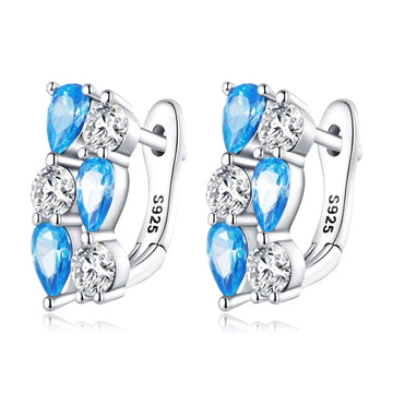 Cercei din argint Double Studded Blue, Argint 925, Pentru Femei