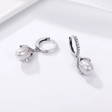Cercei din argint Dropping Pearls Hoops, Argint 925, Pentru Femei