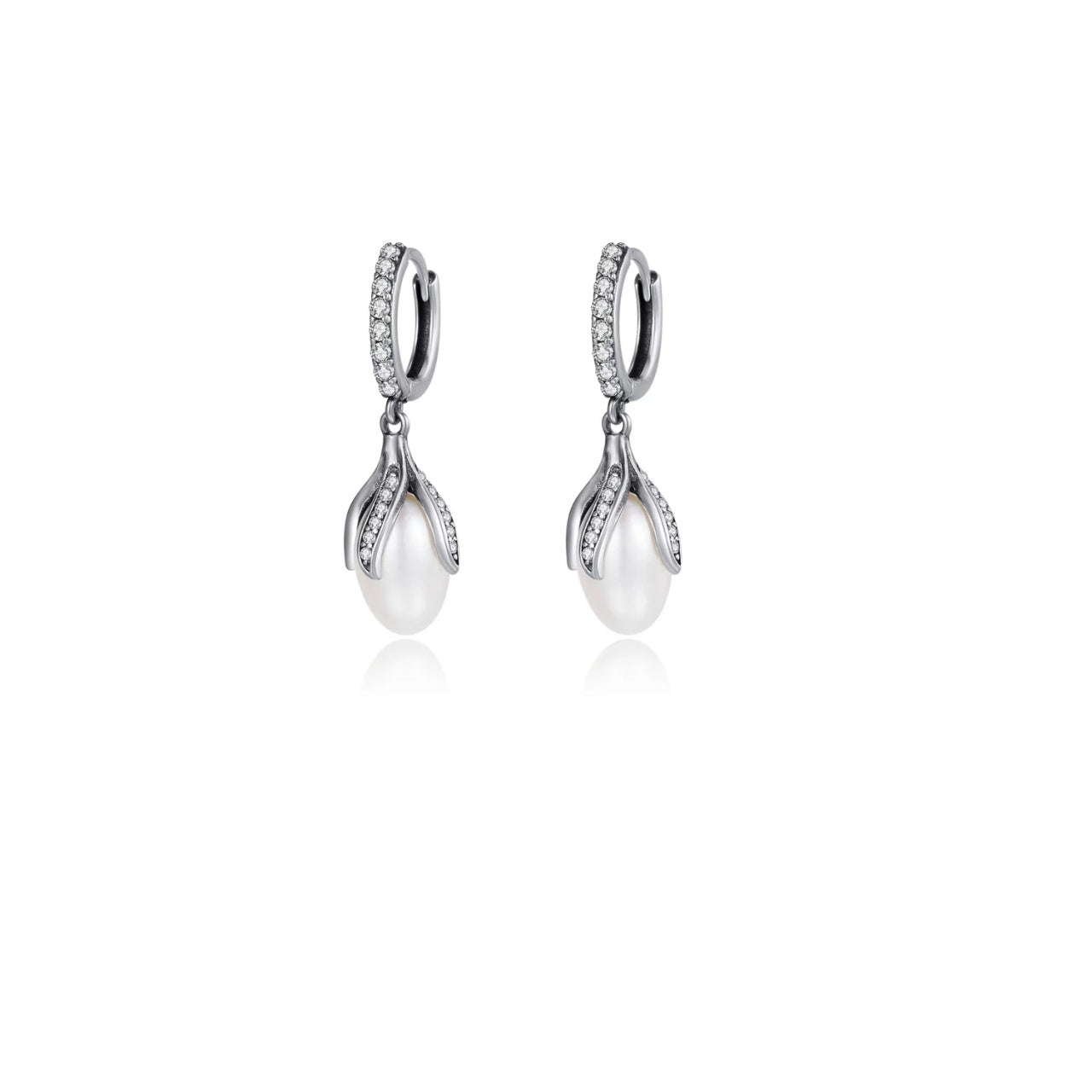 Cercei din argint Dropping Pearls Hoops, Argint 925, Pentru Femei