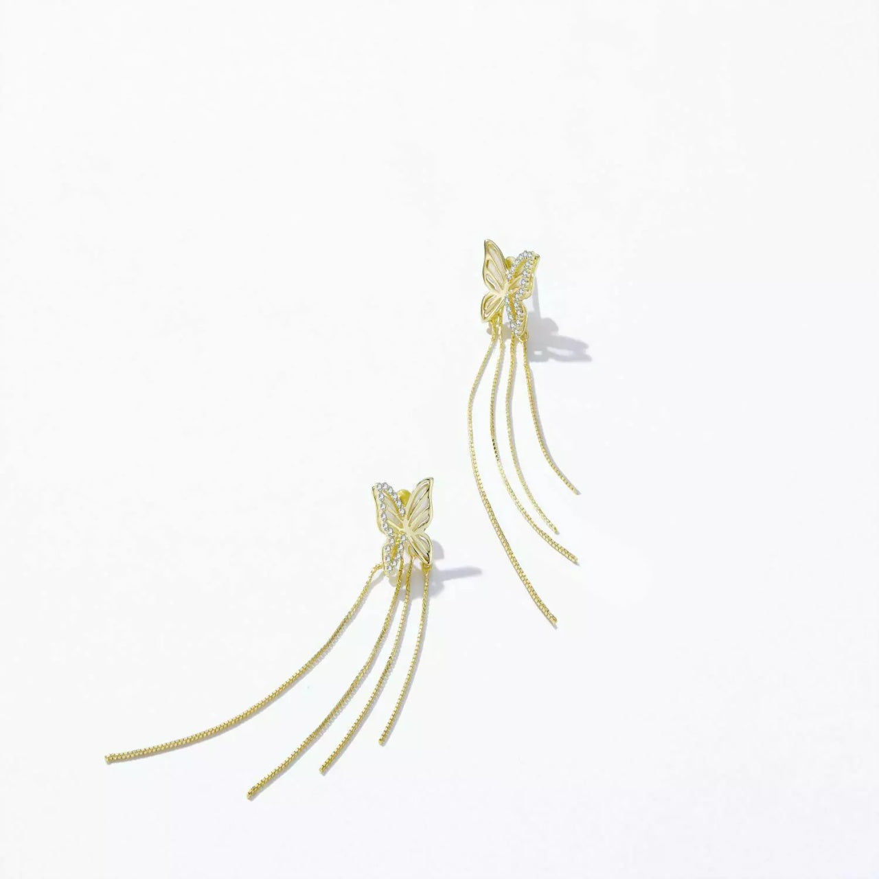 Cercei din argint Elegant Gold Butterfly, Argint 925, Pentru Femei