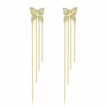Cercei din argint Elegant Gold Butterfly, Argint 925, Pentru Femei