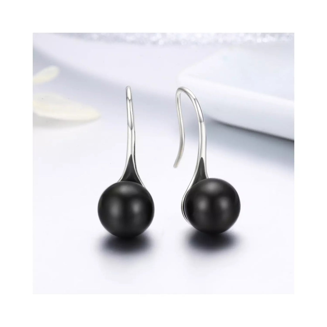 Cercei din argint Elegant Pearls black, Argint 925, Pentru Femei