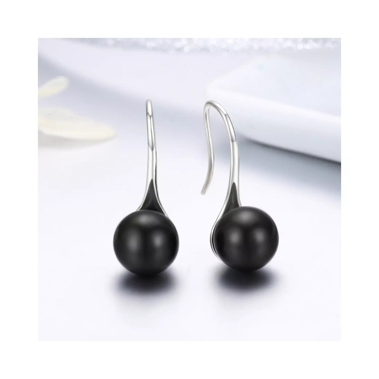 Cercei din argint Elegant Pearls black, Argint 925, Pentru Femei