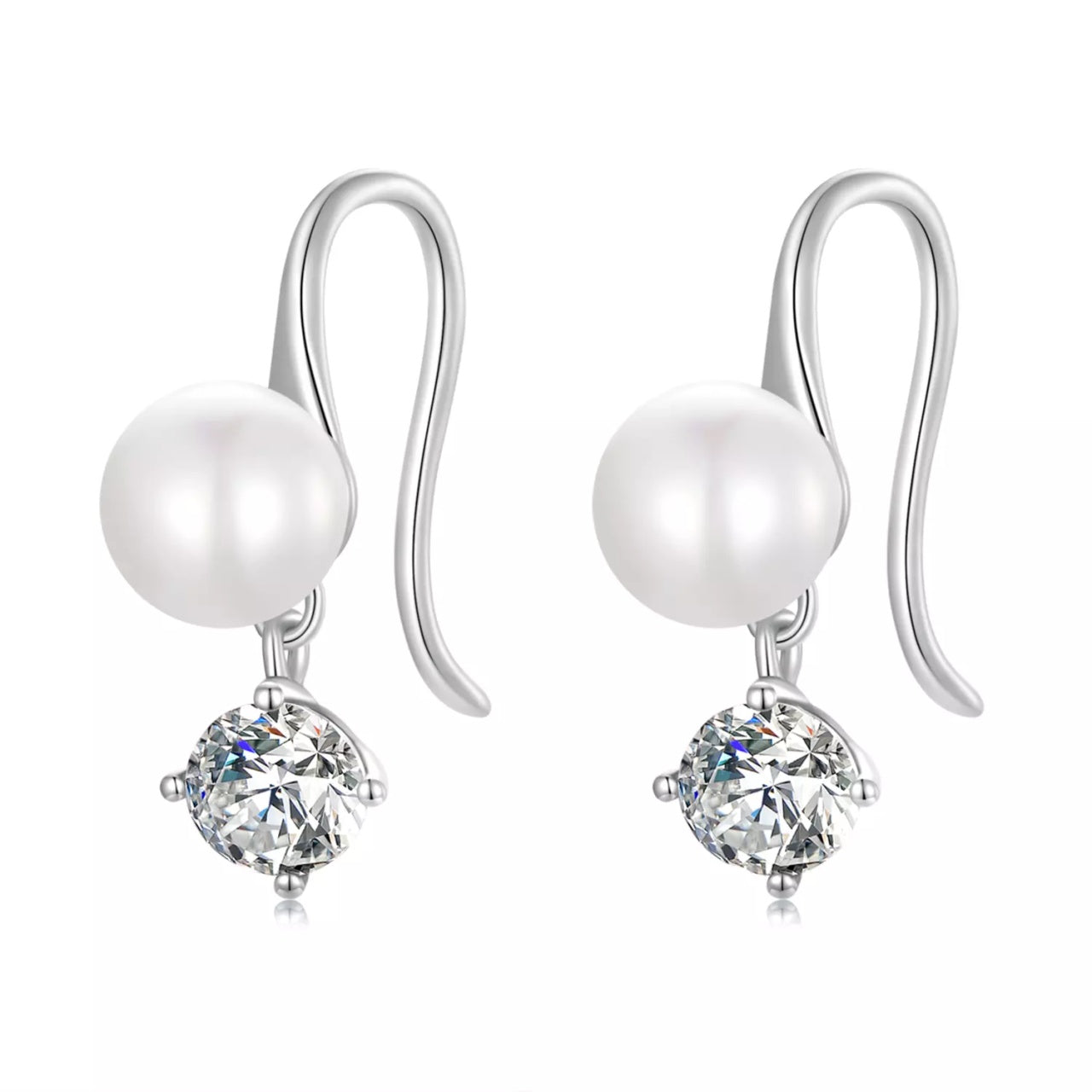Cercei din argint Elegant Pearls Shine Crystals, Argint 925, Pentru Femei