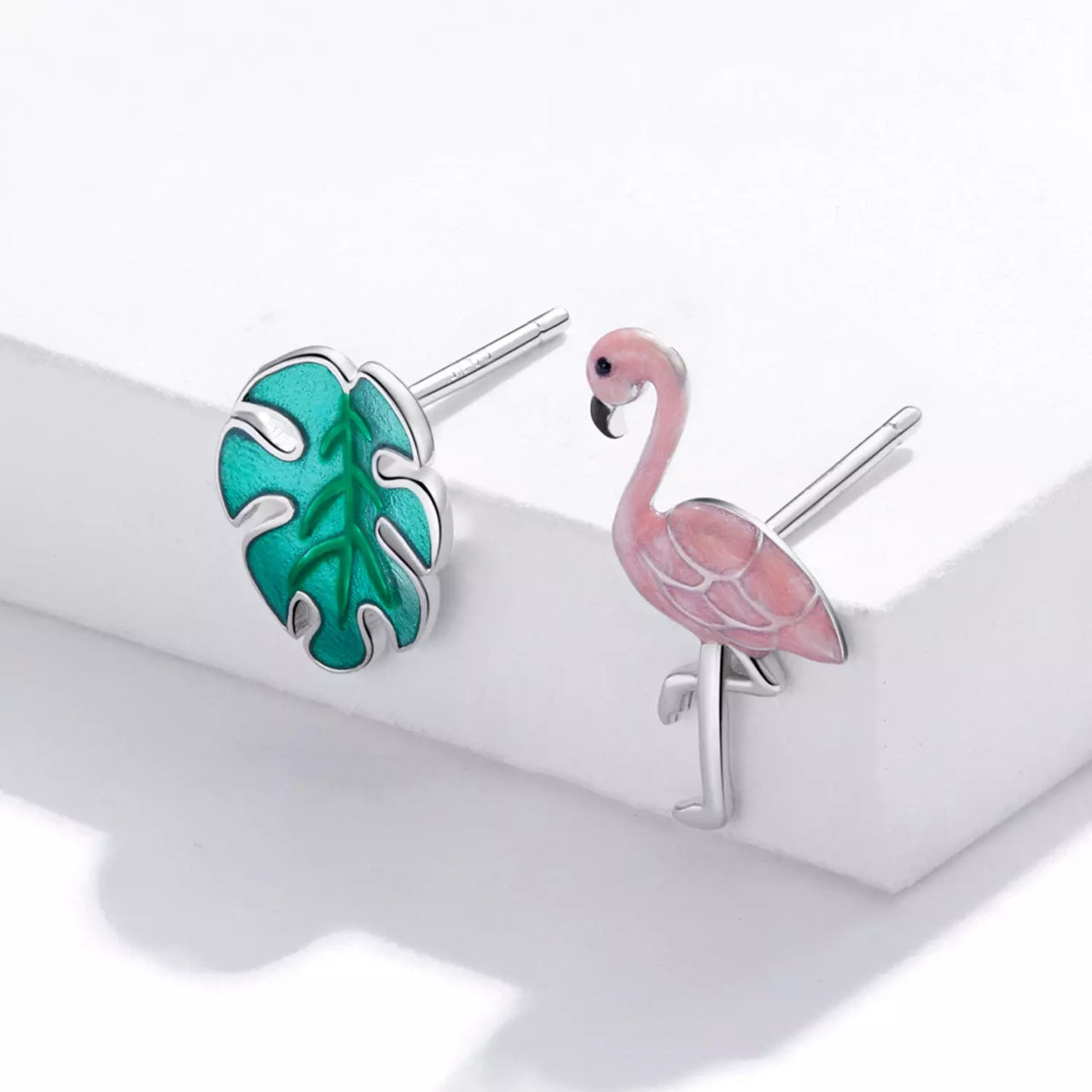 Cercei din argint Flamingo and Leaf, Argint 925, Pentru Femei