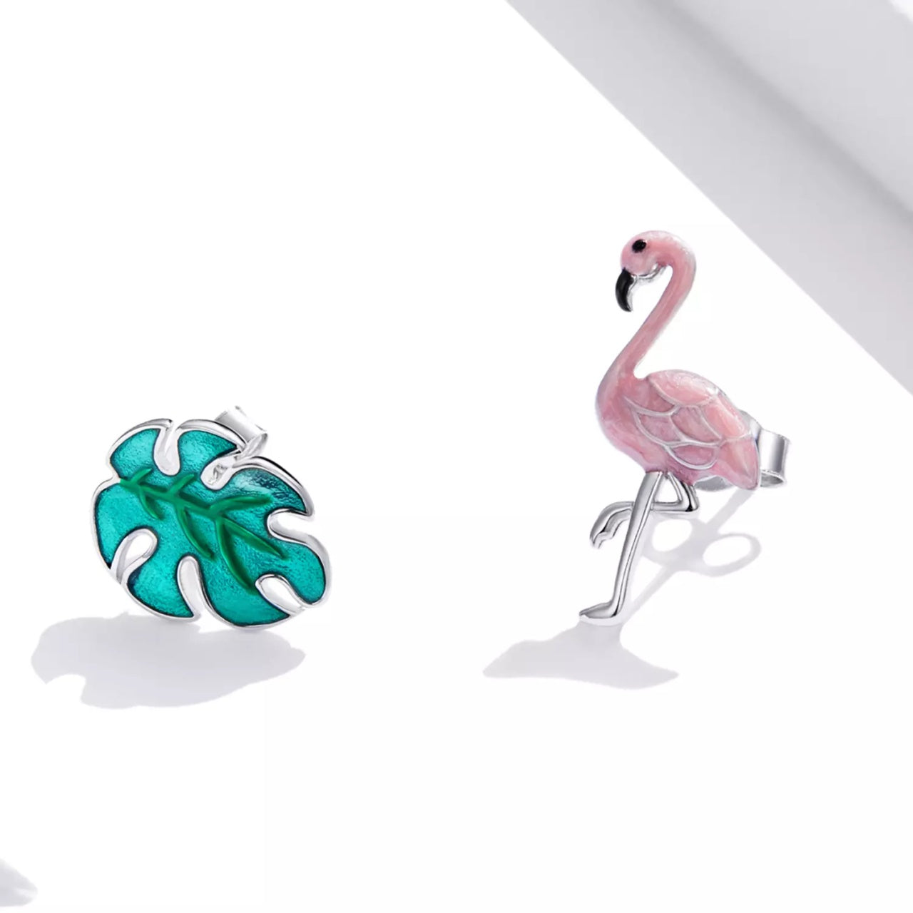 Cercei din argint Flamingo and Leaf, Argint 925, Pentru Femei