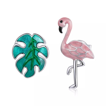 Cercei din argint Flamingo and Leaf, Argint 925, Pentru Femei