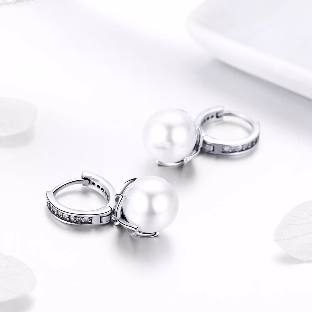 Cercei din argint Flowerd Pearls Hoops, Argint 925, Pentru Femei