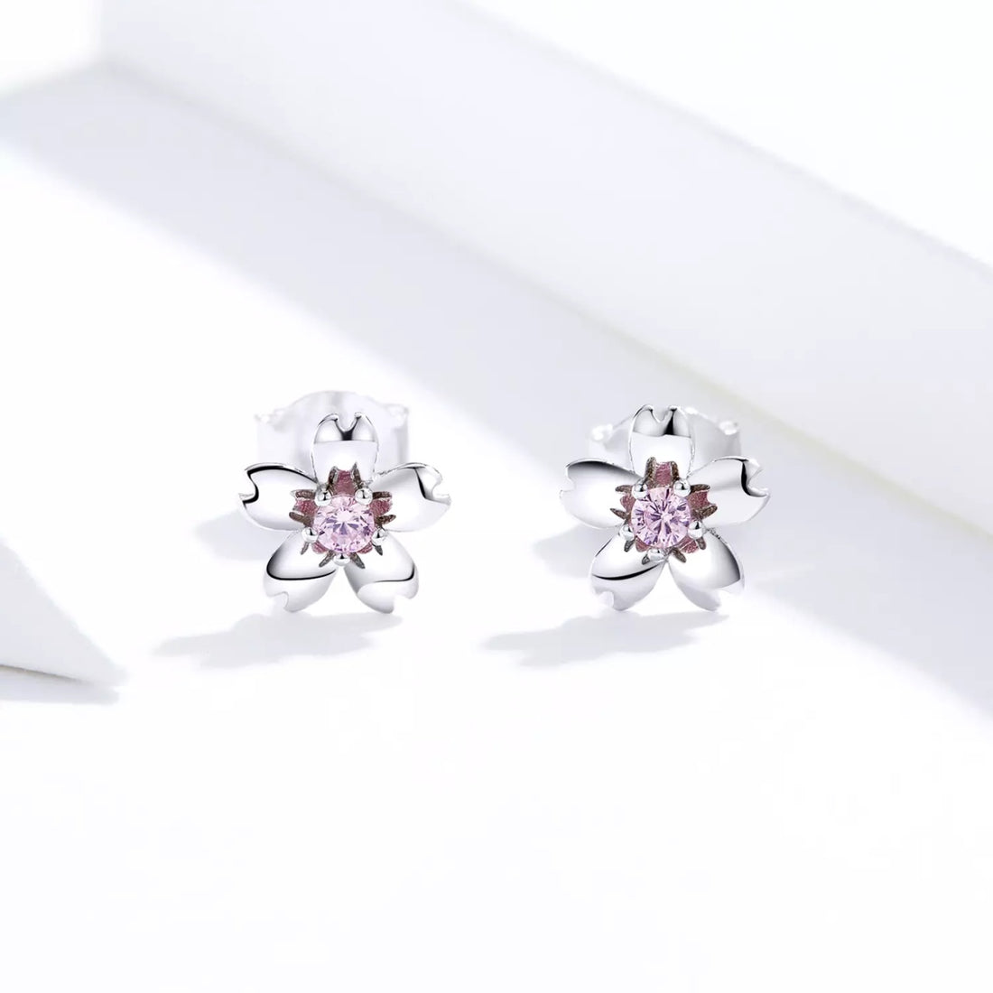 Cercei din argint Flowers & Pink Crystals, Argint 925, Pentru Femei 0.9g