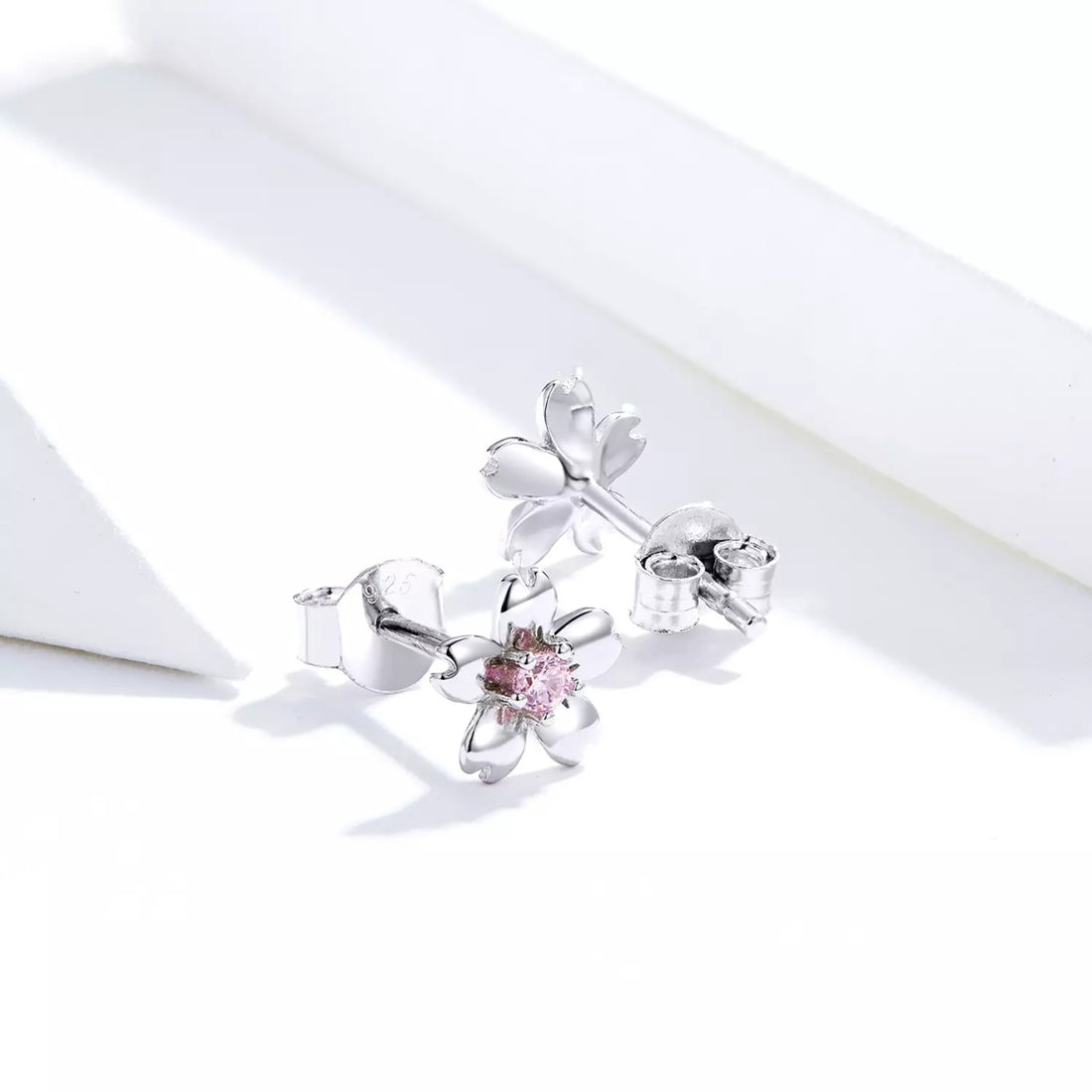 Cercei din argint Flowers & Pink Crystals, Argint 925, Pentru Femei 0.9g
