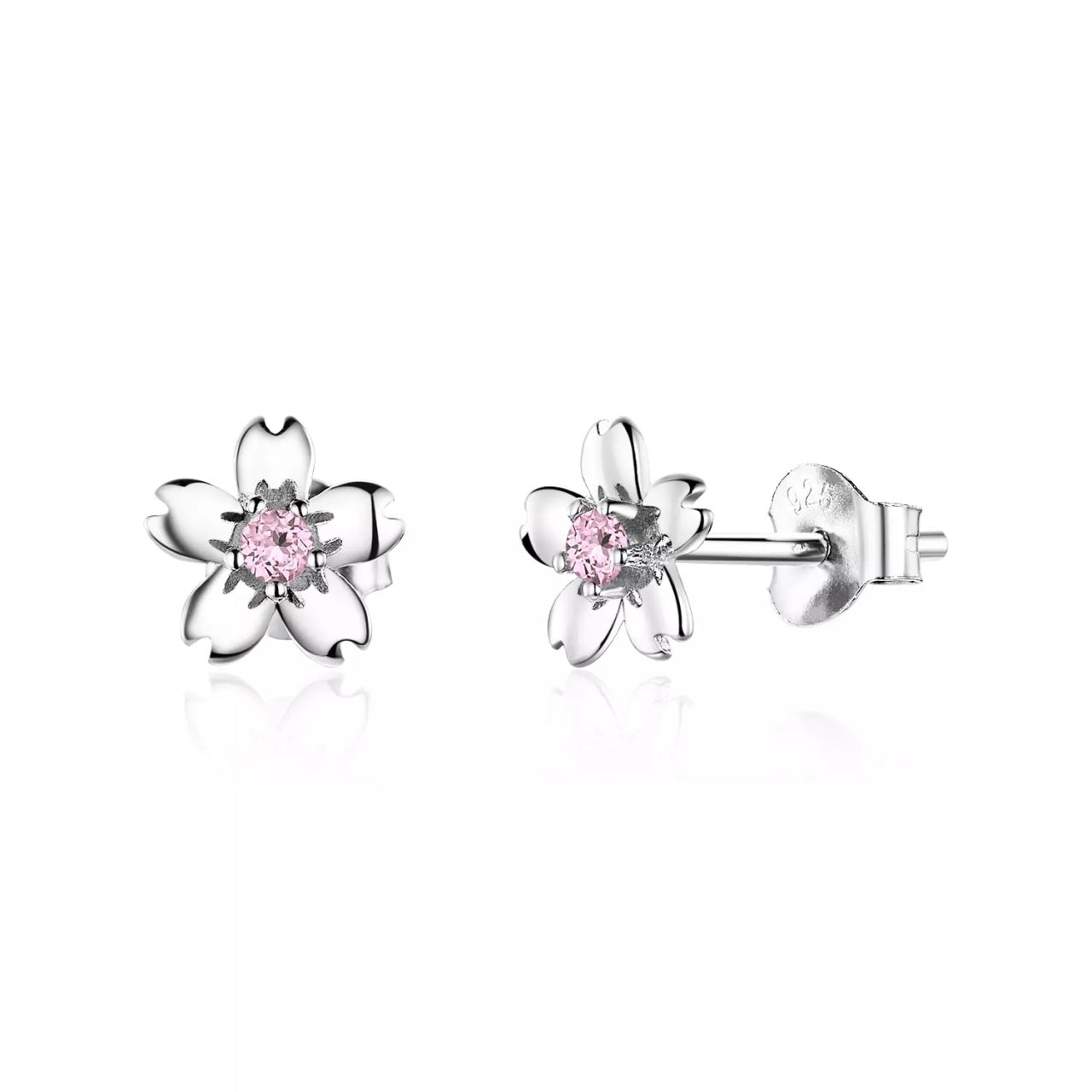 Cercei din argint Flowers & Pink Crystals, Argint 925, Pentru Femei 0.9g