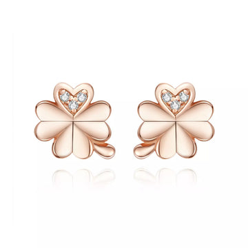 Cercei din argint Four Leaf Golden Clover, Argint 925, Pentru Femei 1.48g