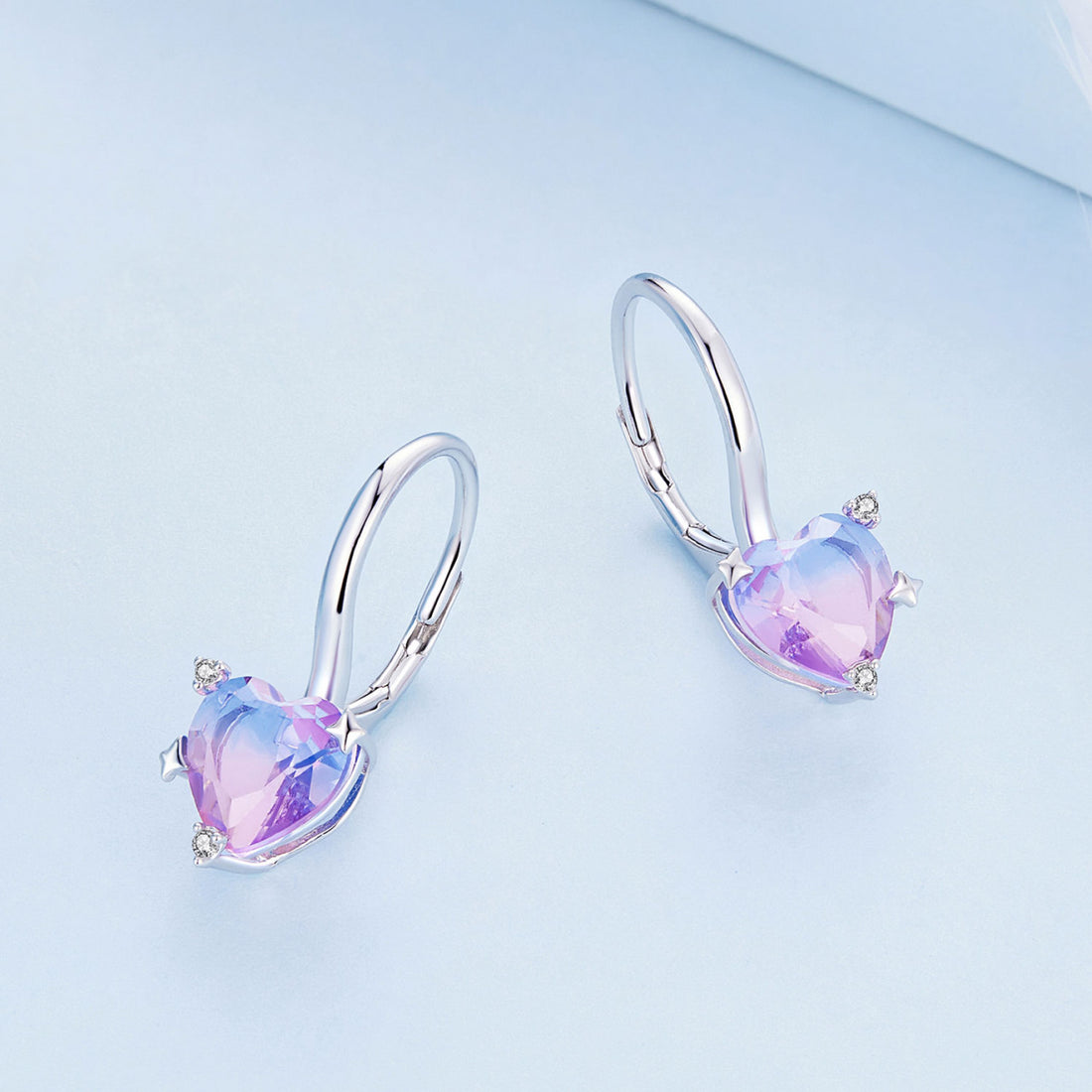 Cercei din Argint 925 Galaxy Heart - RAINBOW FIRE- Multicolor model Inima 2.2g