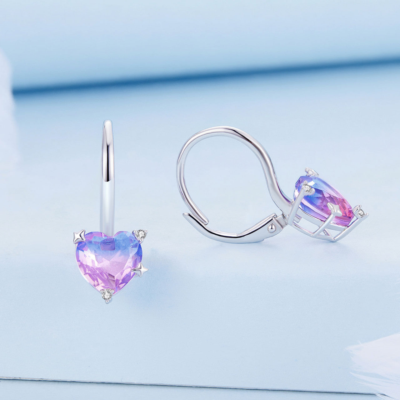 Cercei din Argint 925 Galaxy Heart - RAINBOW FIRE- Multicolor model Inima 2.2g