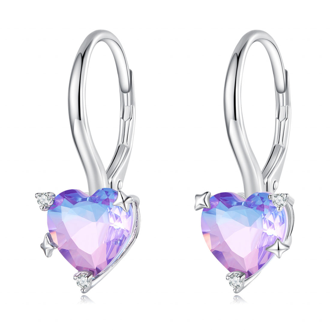Cercei din Argint 925 Galaxy Heart - RAINBOW FIRE- Multicolor model Inima 2.2g