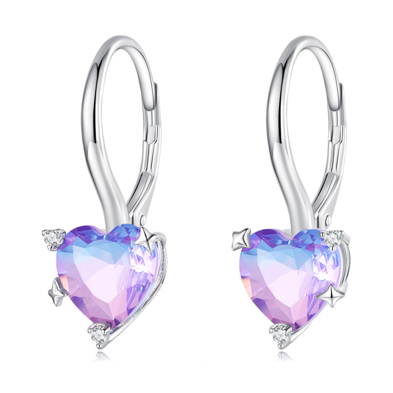 Cercei din Argint 925 Galaxy Heart - RAINBOW FIRE- Multicolor model Inima 2.2g