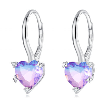 Cercei din Argint 925 Galaxy Heart - RAINBOW FIRE- Multicolor model Inima 2.2g