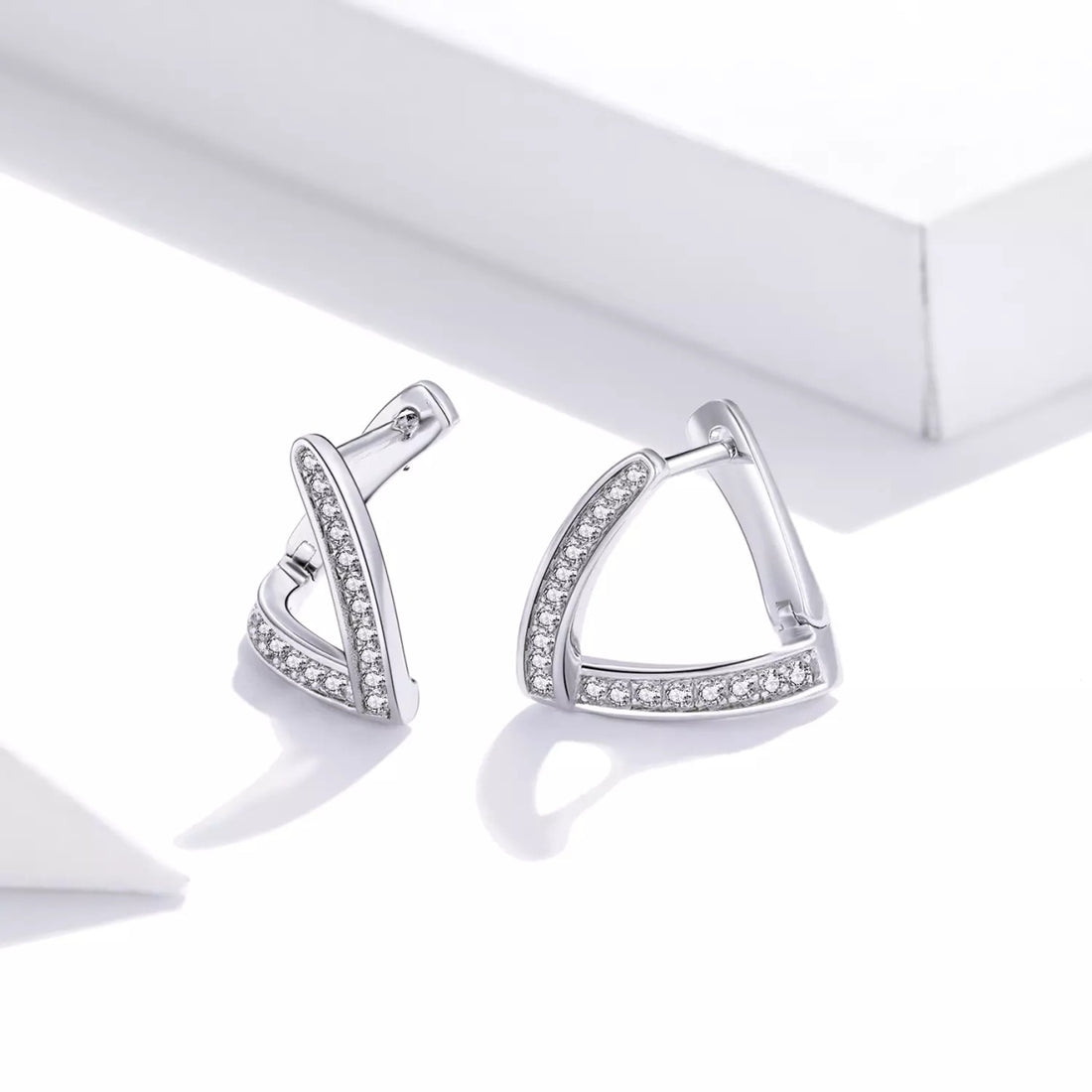 Cercei din argint Geometric Crystal Hoops, Argint 925, Pentru Femei