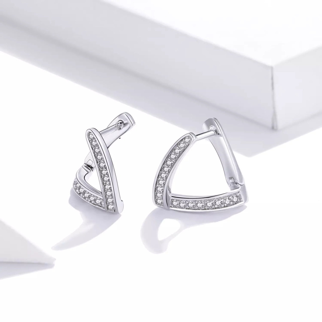 Cercei din argint Geometric Crystal Hoops, Argint 925, Pentru Femei