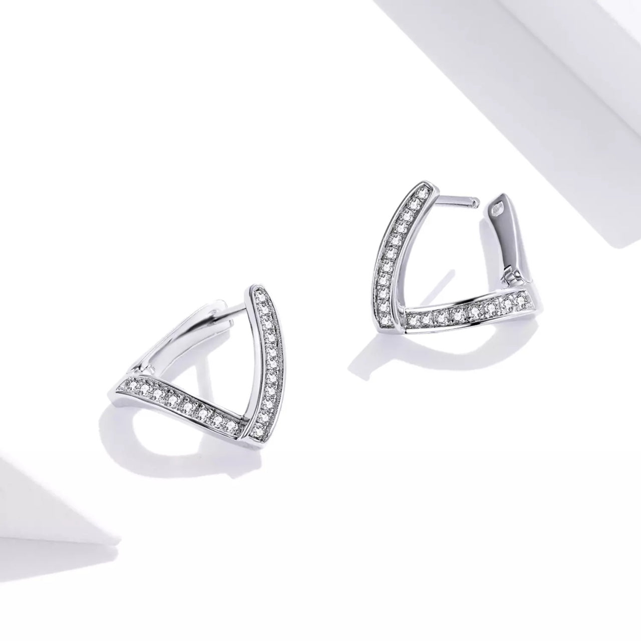 Cercei din argint Geometric Crystal Hoops, Argint 925, Pentru Femei