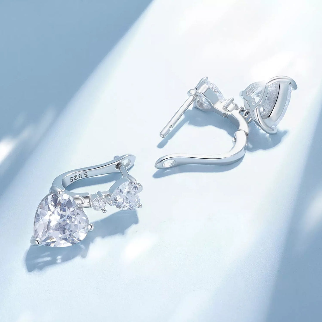 Cercei din argint Glamour Crystal Heart, Argint 925, Pentru Femei