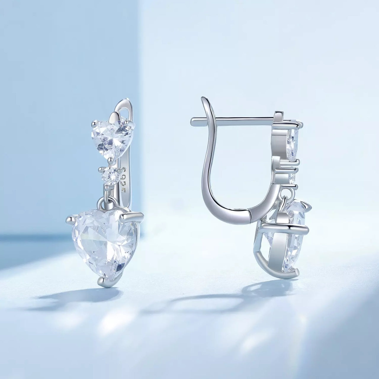 Cercei din argint Glamour Crystal Heart, Argint 925, Pentru Femei
