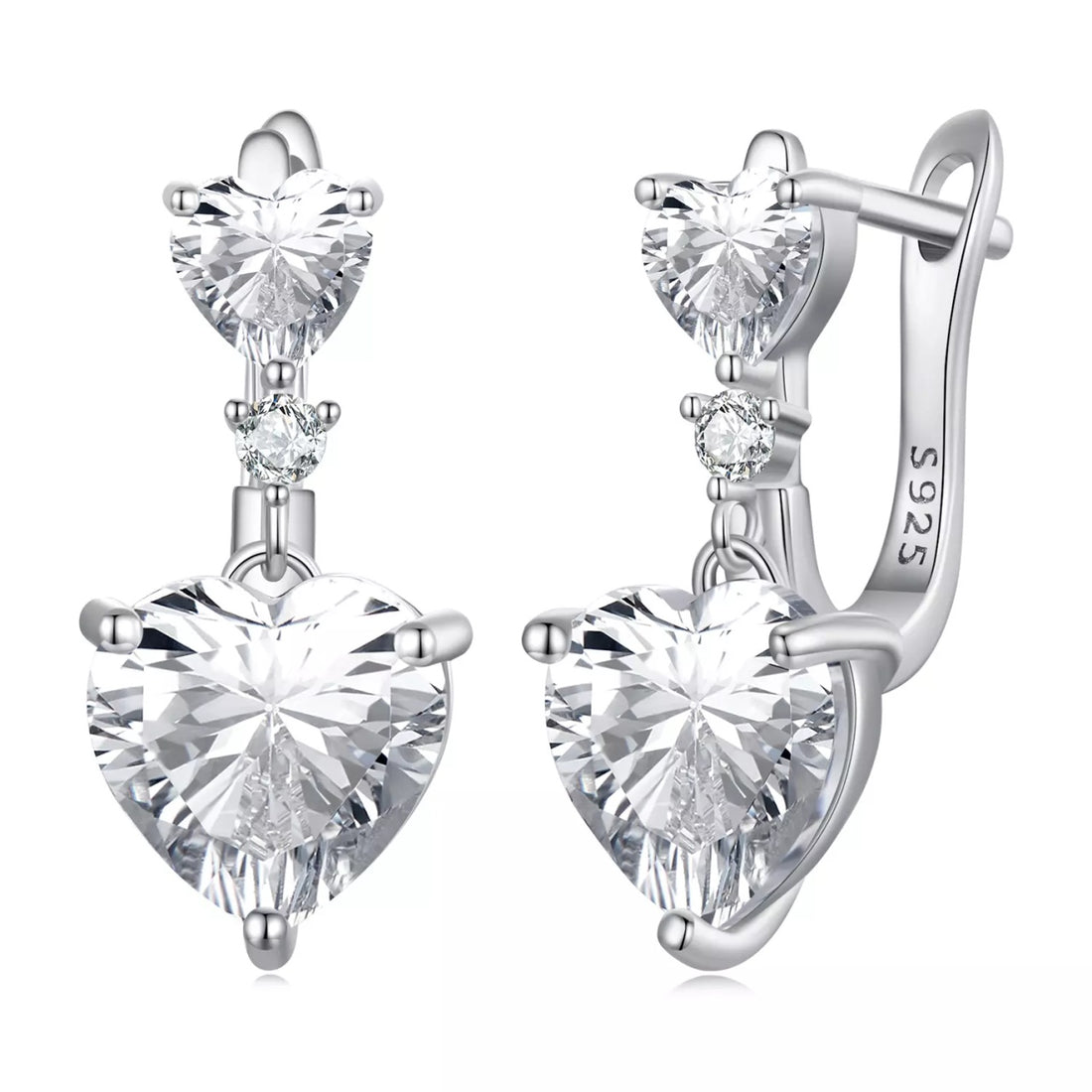 Cercei din argint Glamour Crystal Heart, Argint 925, Pentru Femei