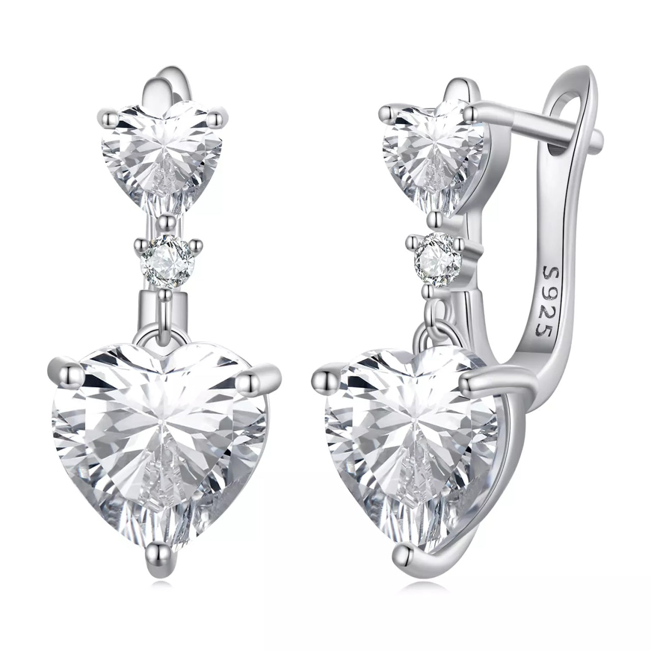Cercei din argint Glamour Crystal Heart, Argint 925, Pentru Femei