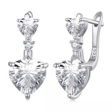 Cercei din argint Glamour Crystal Heart, Argint 925, Pentru Femei