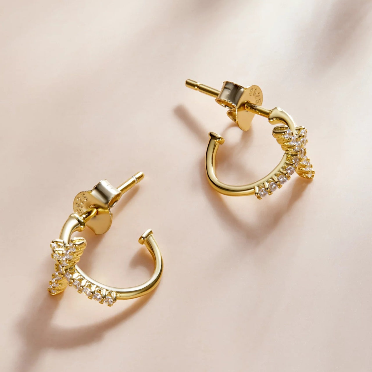 Cercei din argint Golden Arched Crosses, Argint 925, Pentru Femei