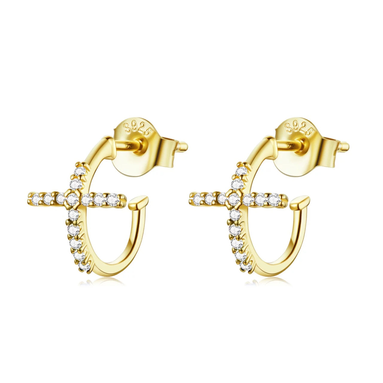 Cercei din argint Golden Arched Crosses, Argint 925, Pentru Femei