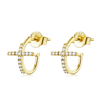 Cercei din argint Golden Arched Crosses, Argint 925, Pentru Femei