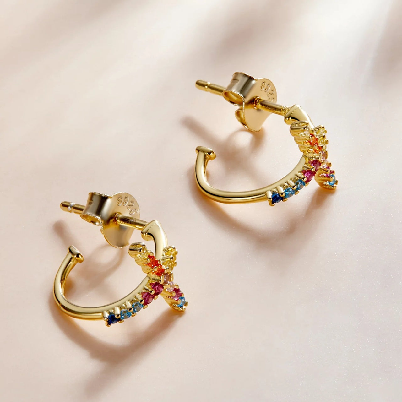 Cercei din argint Golden Arched Rainbow Crosses, Argint 925, Pentru Femei