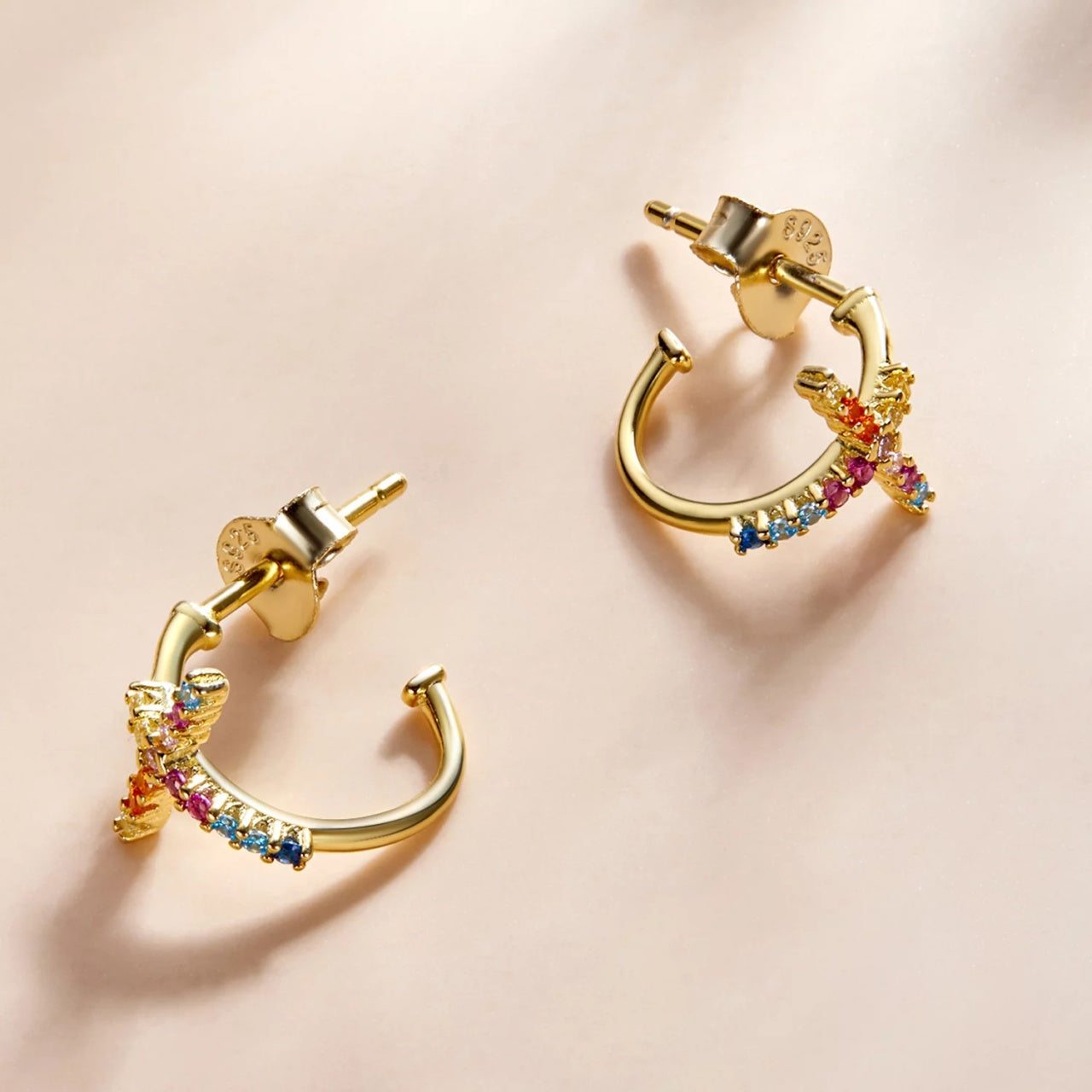 Cercei din argint Golden Arched Rainbow Crosses, Argint 925, Pentru Femei