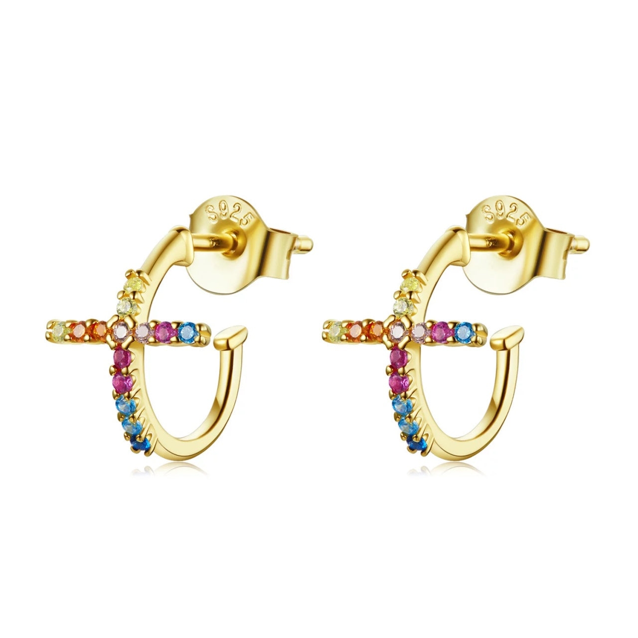 Cercei din argint Golden Arched Rainbow Crosses, Argint 925, Pentru Femei