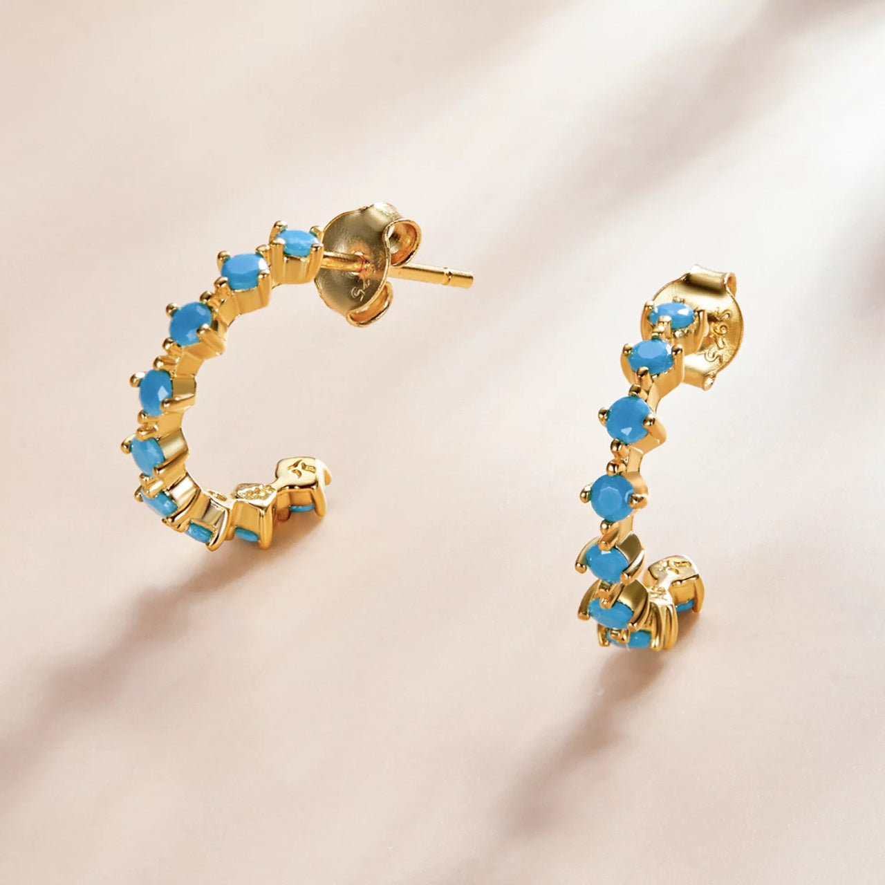 Cercei din argint Golden Band Blue, Argint 925, Pentru Femei