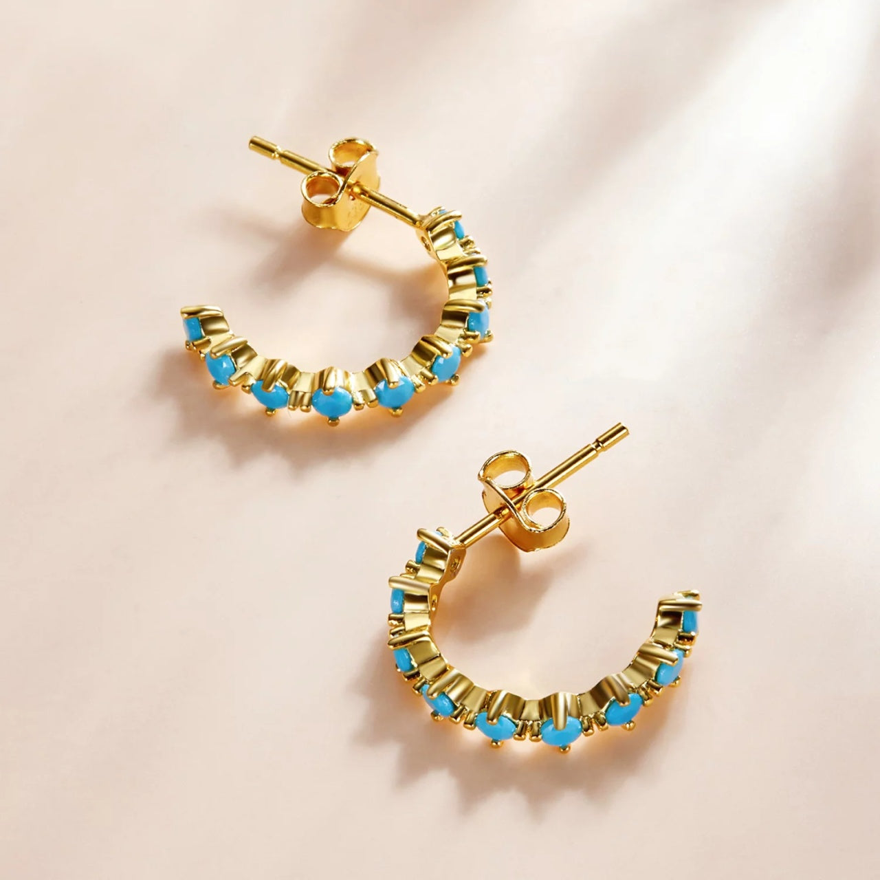 Cercei din argint Golden Band Blue, Argint 925, Pentru Femei