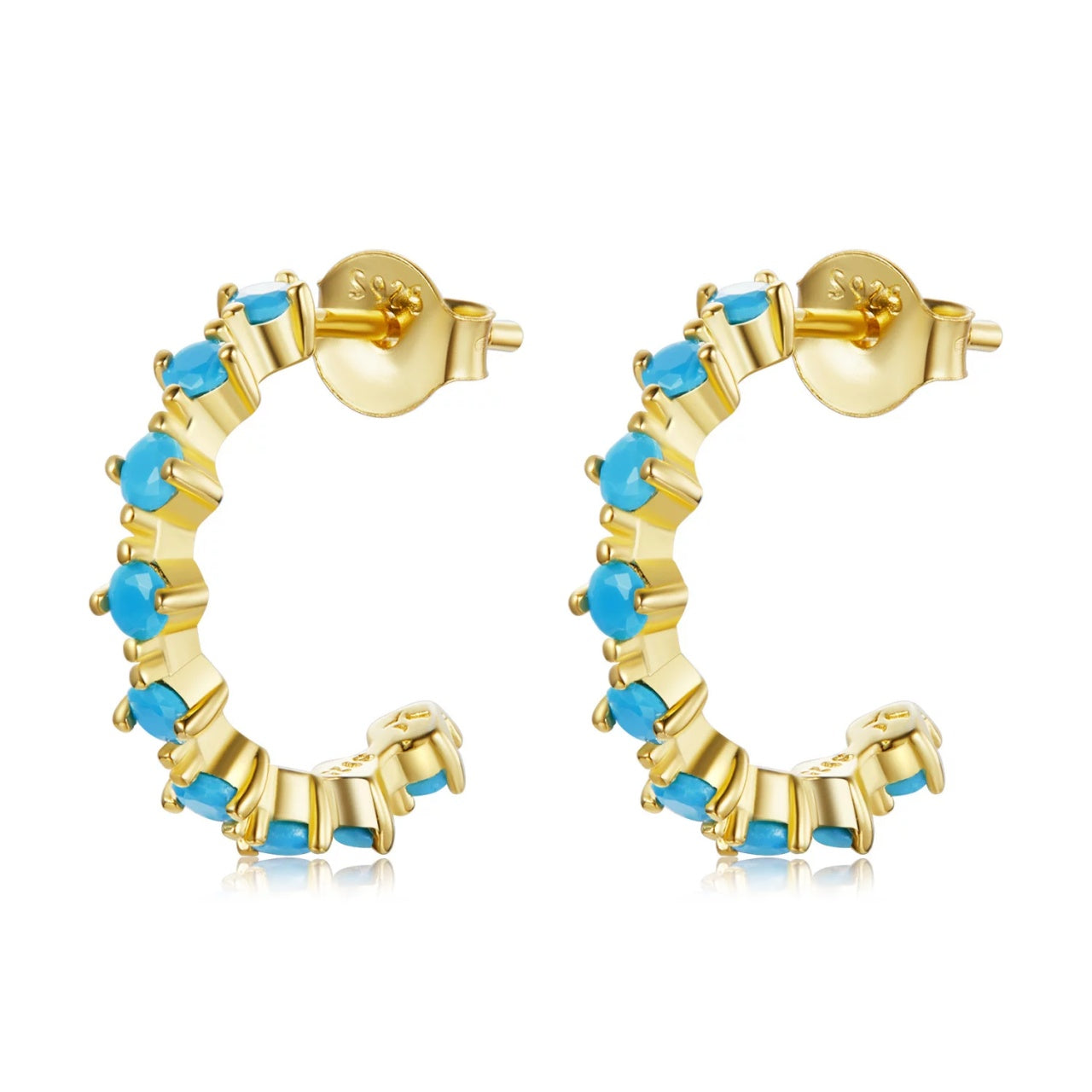 Cercei din argint Golden Band Blue, Argint 925, Pentru Femei