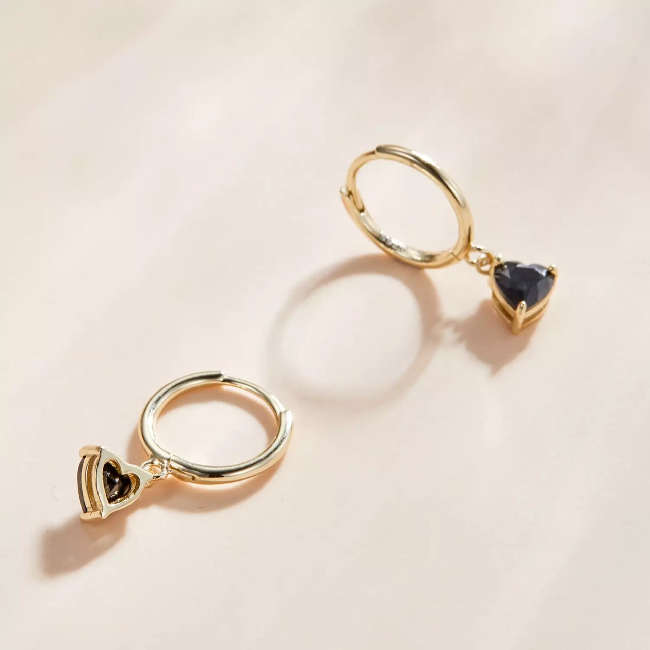 Cercei din argint Golden Black Heart, Argint 925, Pentru Femei
