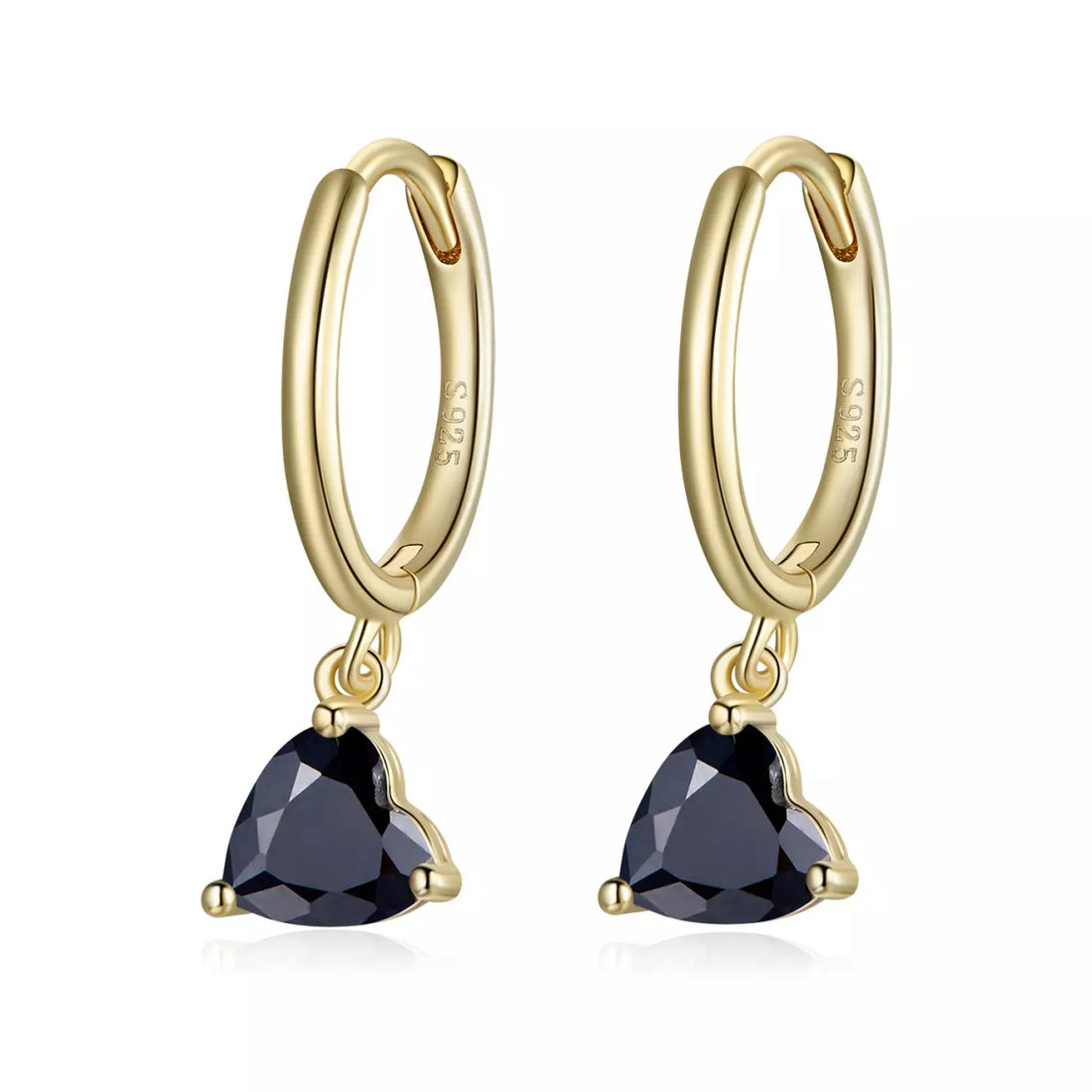 Cercei din argint Golden Black Heart, Argint 925, Pentru Femei