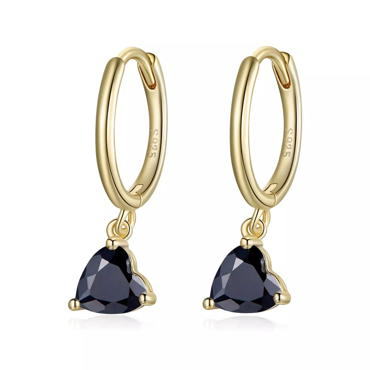 Cercei din argint Golden Black Heart, Argint 925, Pentru Femei