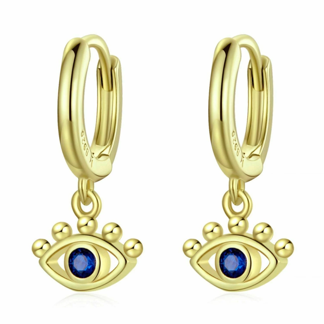 Cercei din argint Golden Blue Eyes, Argint 925, Pentru Femei